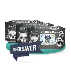 Absorb Plus Charcoal Wipes For Dogs & Cats 80pc (3-Pack Saver Bundle)