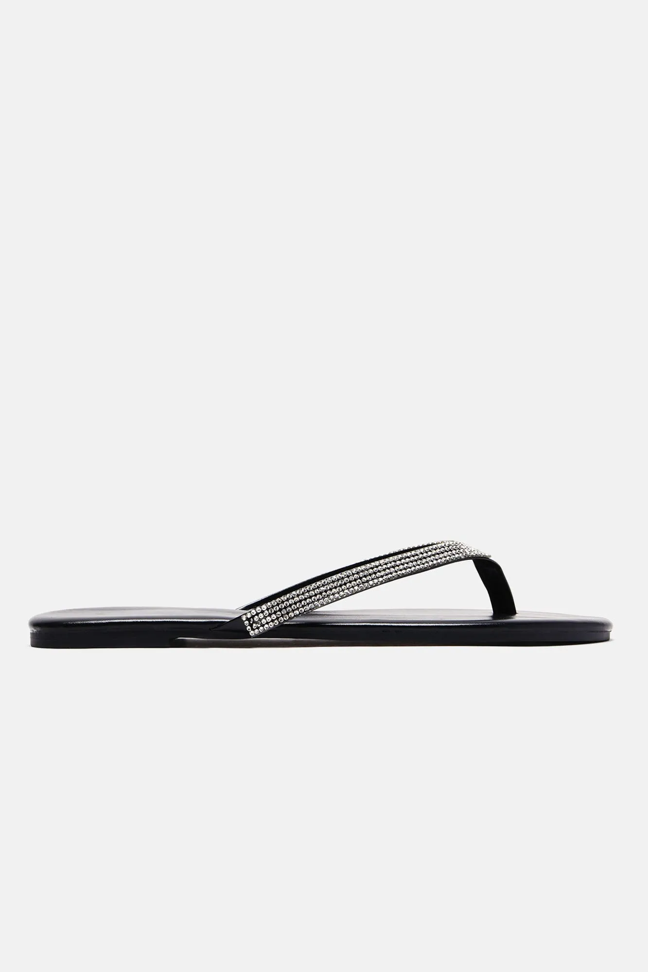 Amozae-Alina Rhinestone Flip Flops - Black