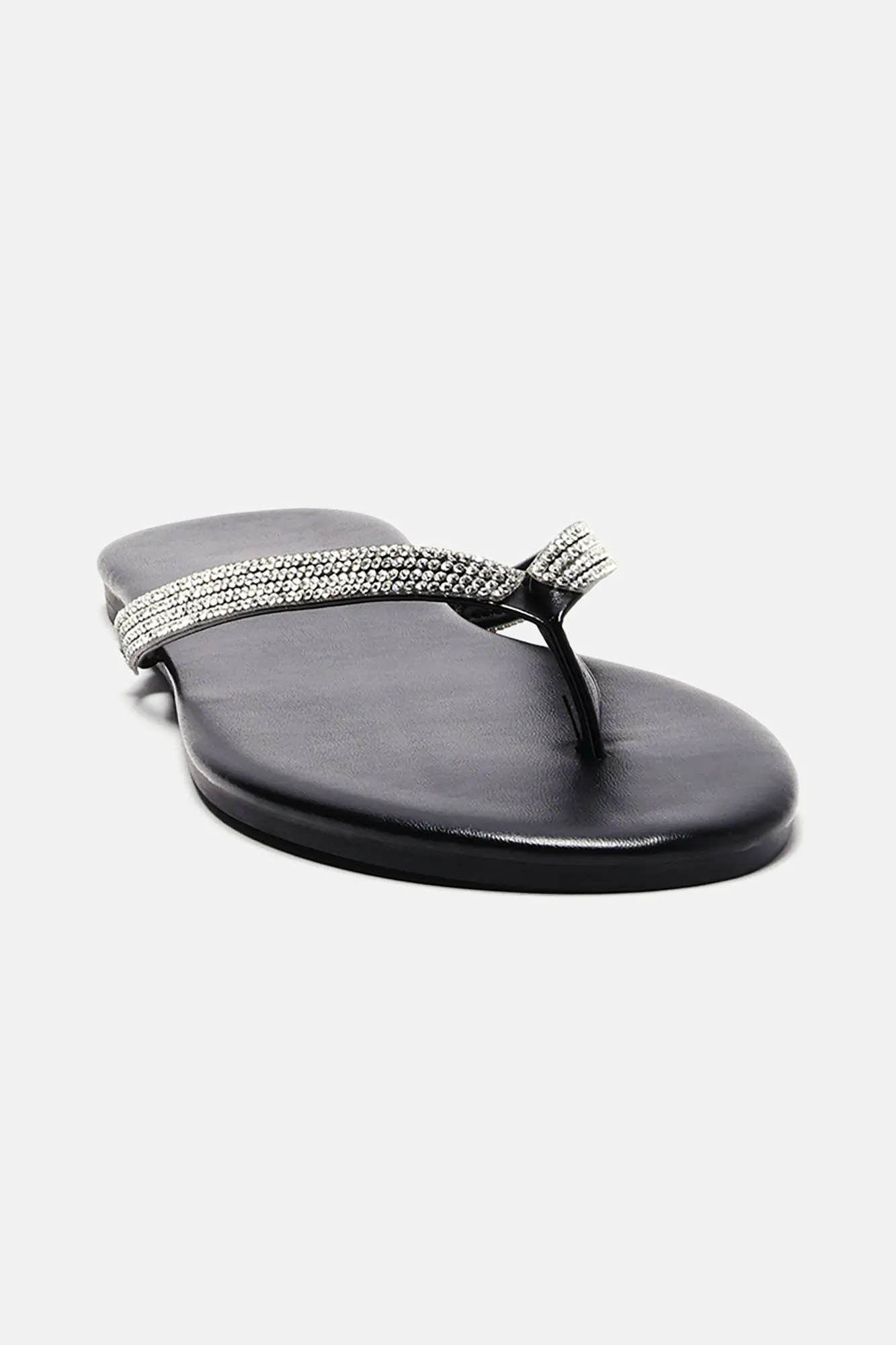 Amozae-Alina Rhinestone Flip Flops - Black