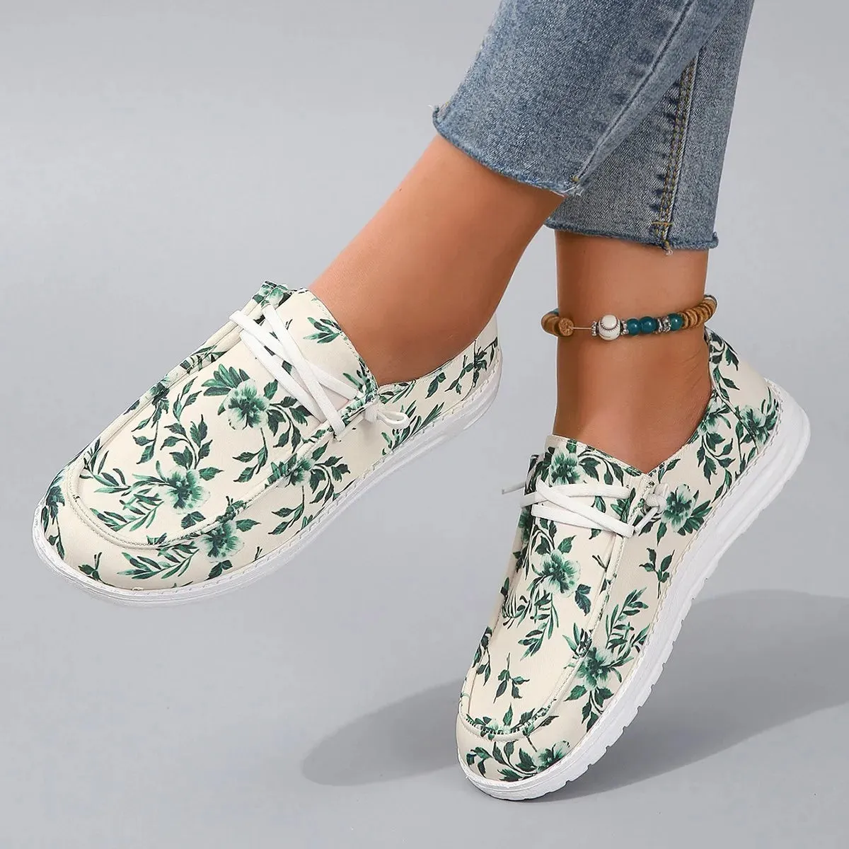 AMOZAE- -  Fashion Canvas Print Flat Shoes