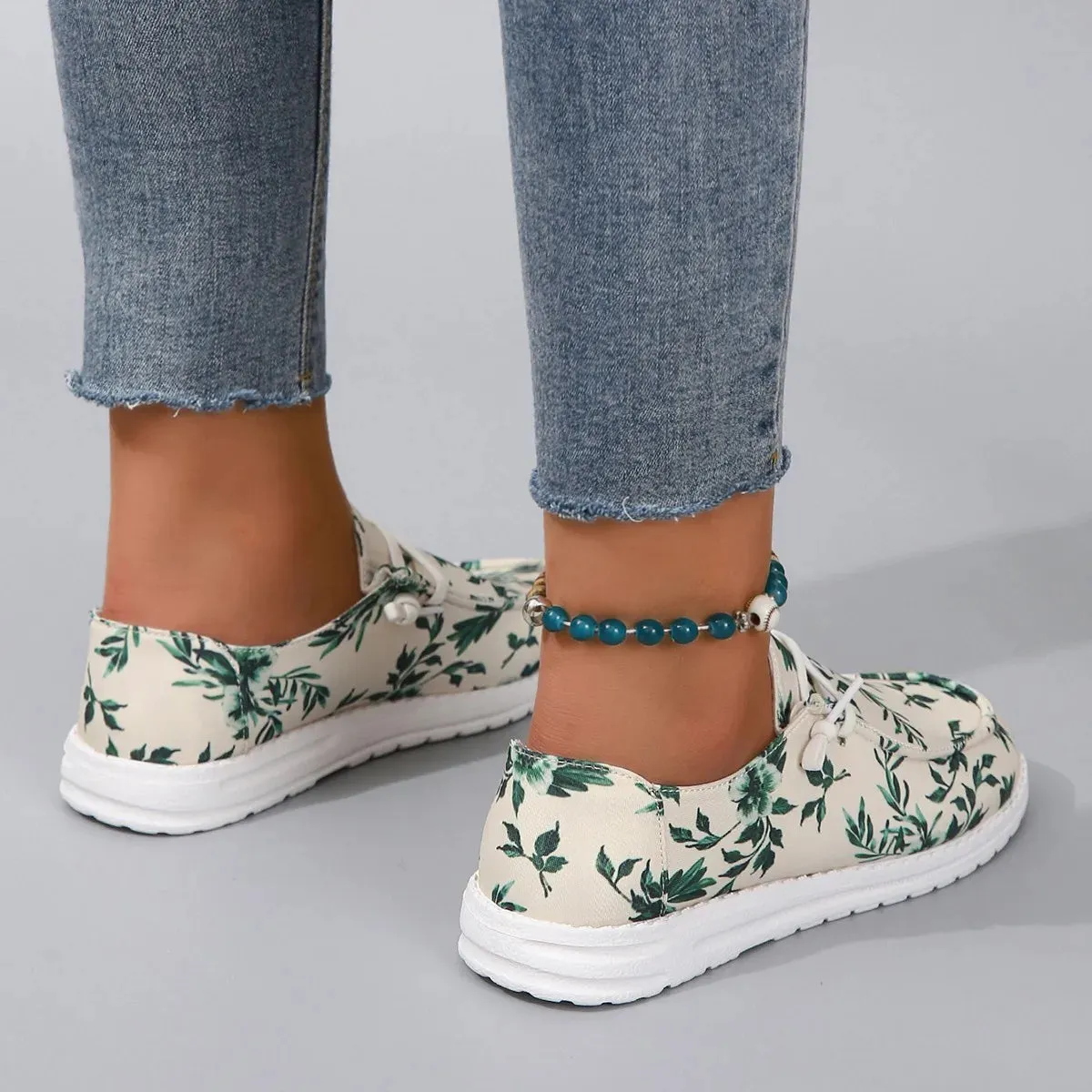 AMOZAE- -  Fashion Canvas Print Flat Shoes