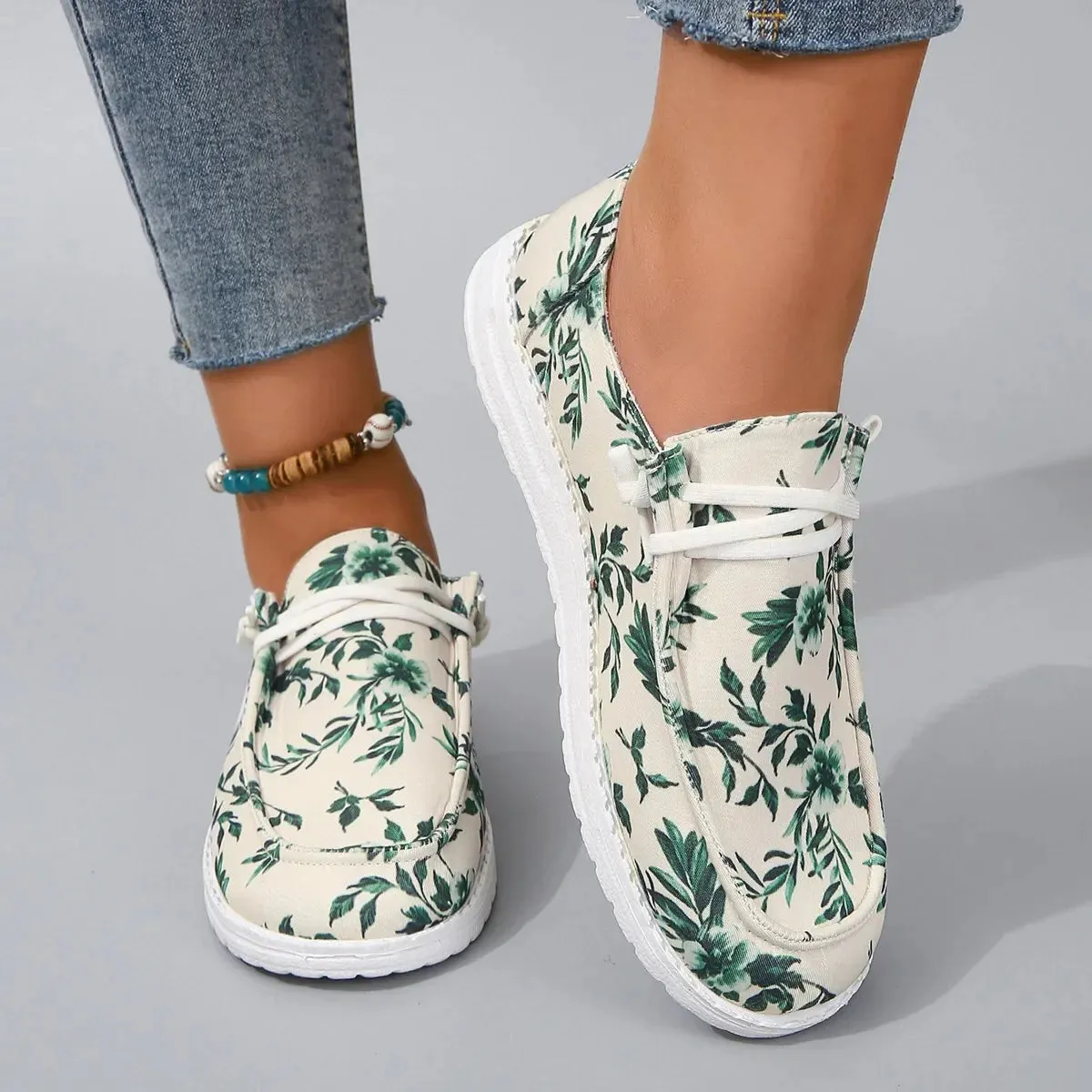 AMOZAE- -  Fashion Canvas Print Flat Shoes