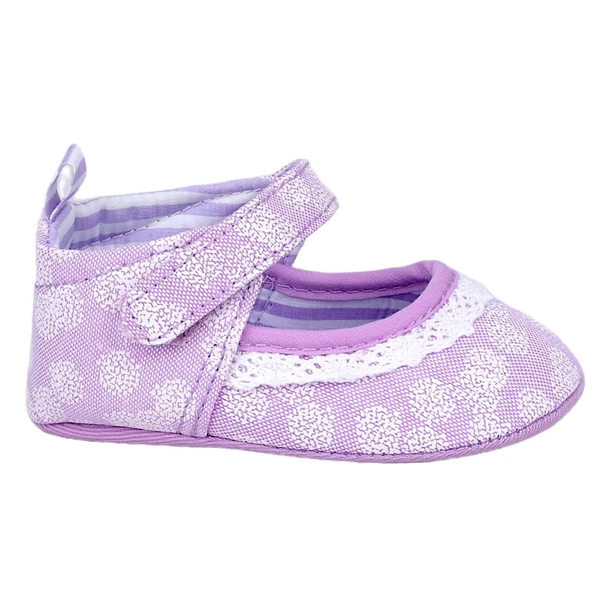 Baby Moo Textured Velcro Strap Anti-Skid Ballerina Booties - Purple