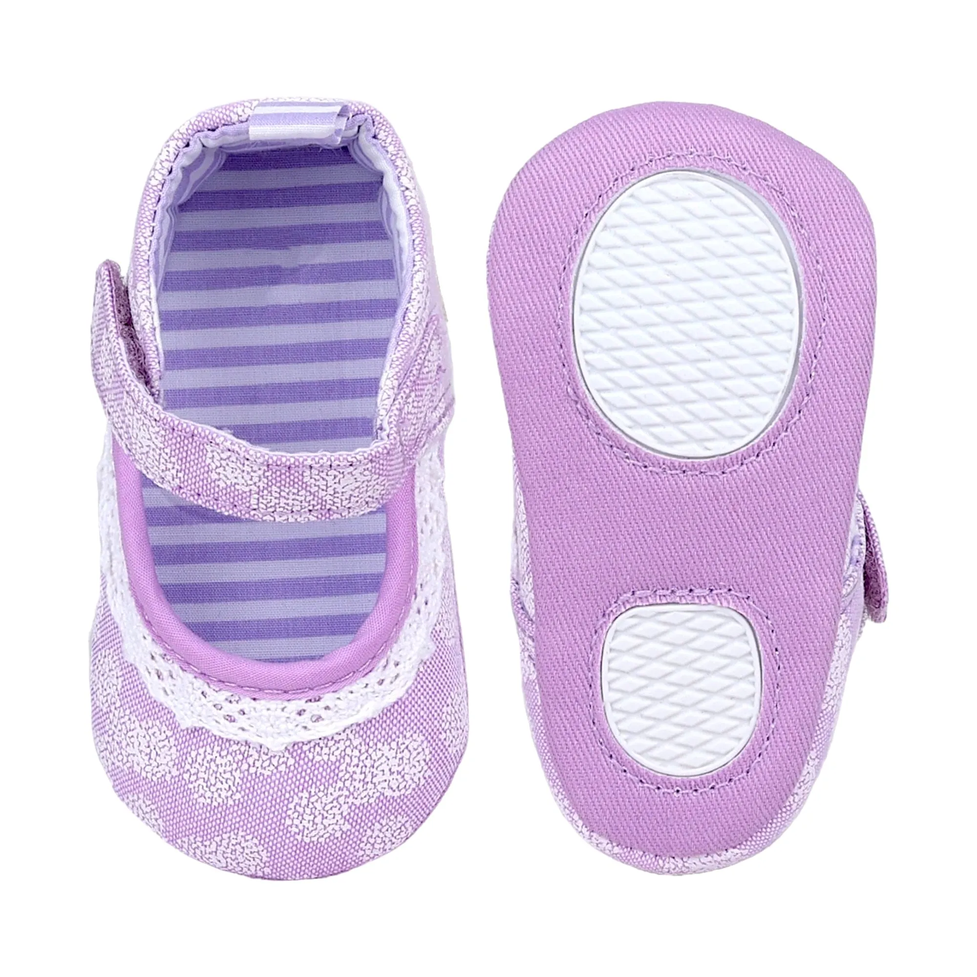 Baby Moo Textured Velcro Strap Anti-Skid Ballerina Booties - Purple