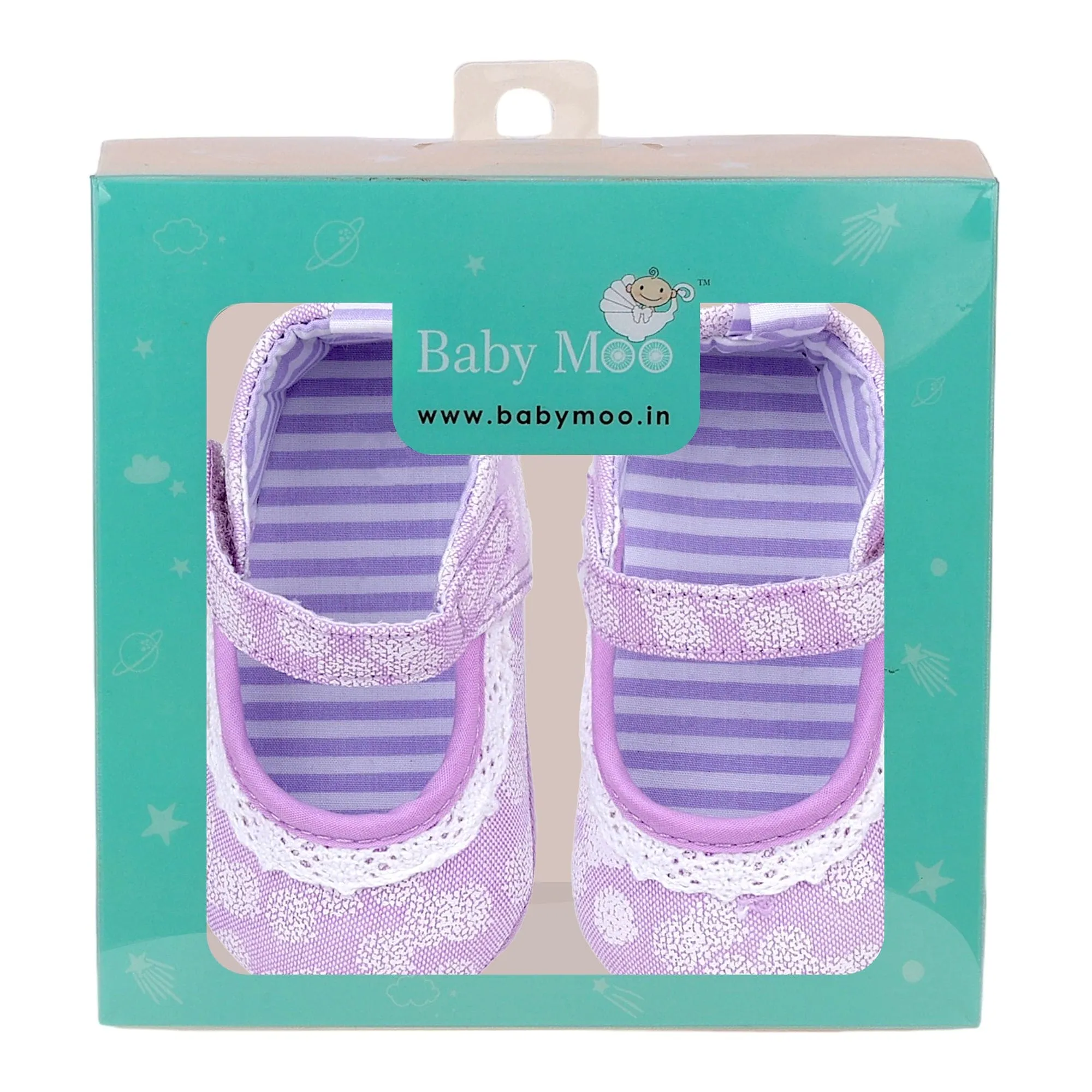 Baby Moo Textured Velcro Strap Anti-Skid Ballerina Booties - Purple