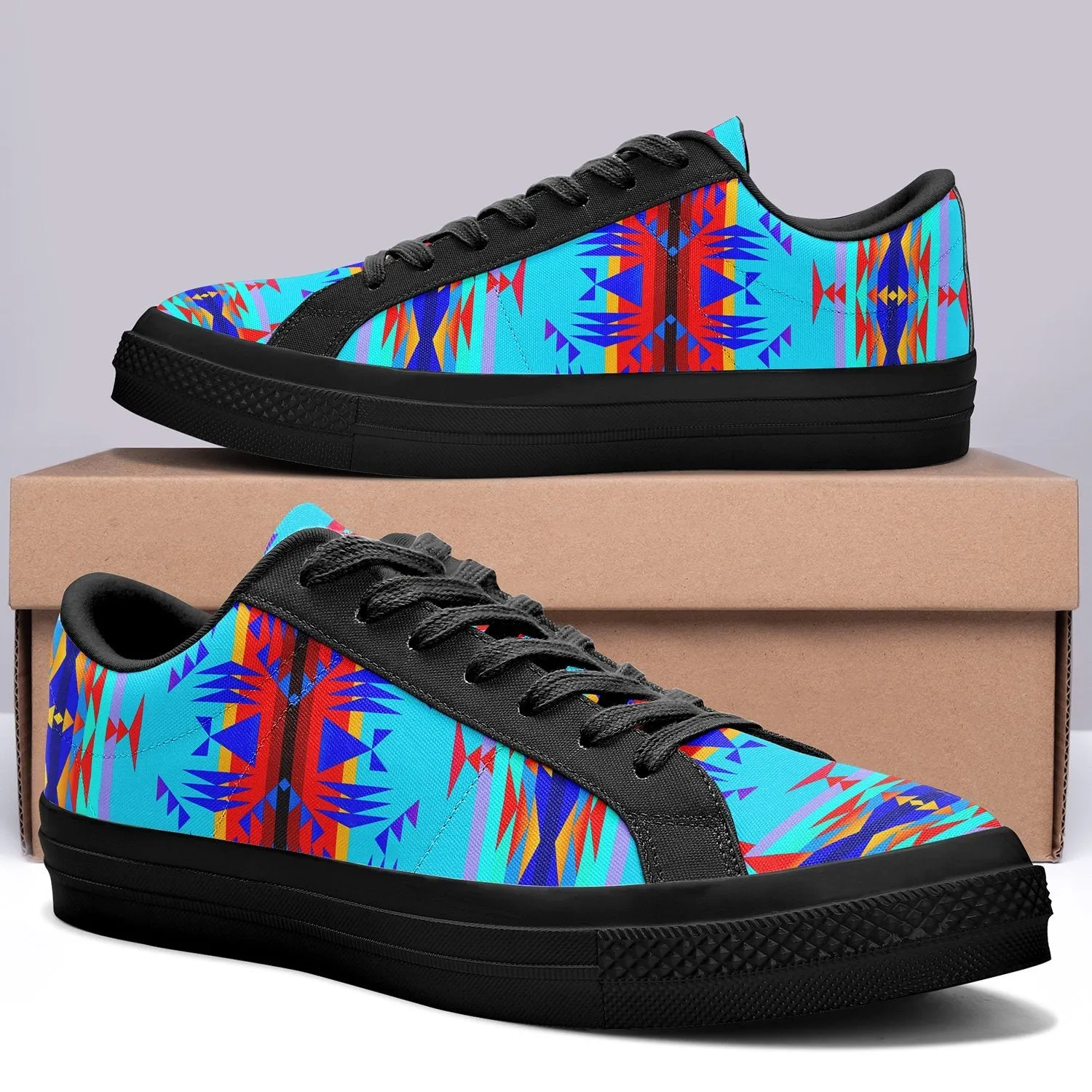 Between the Mountains Blue Aapisi Low Top Canvas Shoes Black Sole