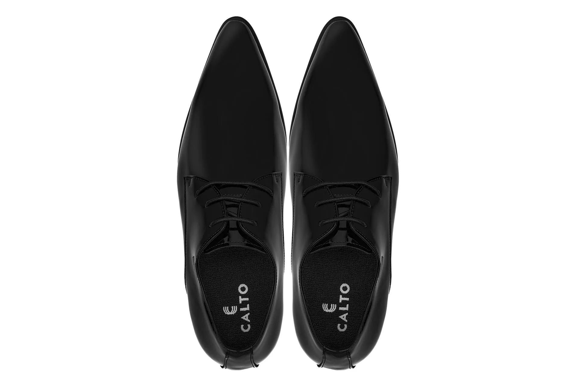 CALTO - K2726 - 2.8 Inches Taller (Jet Black) - Patent Leather Sharp Toe Dress Derbies - Lightweight