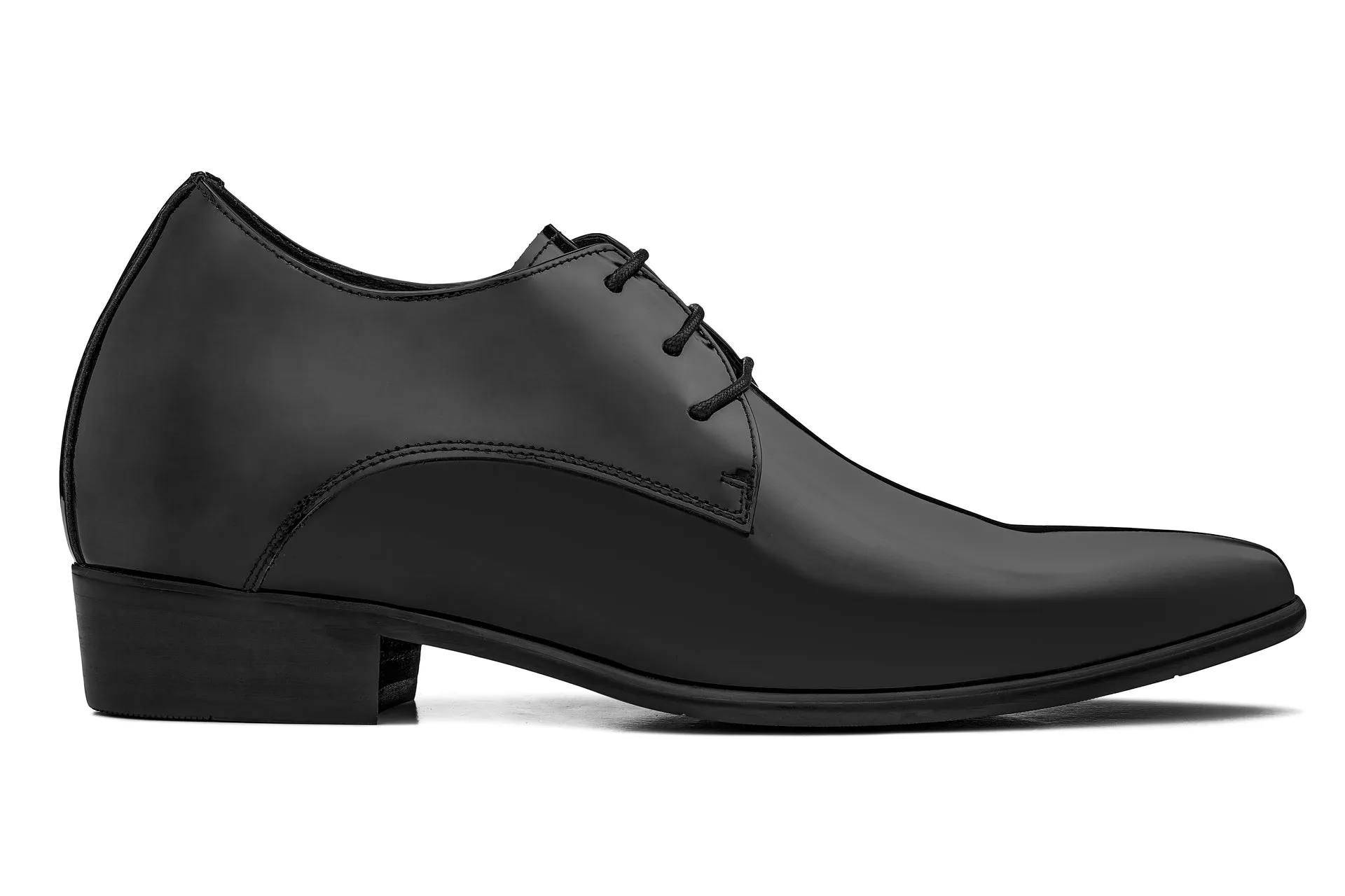 CALTO - K2726 - 2.8 Inches Taller (Jet Black) - Patent Leather Sharp Toe Dress Derbies - Lightweight