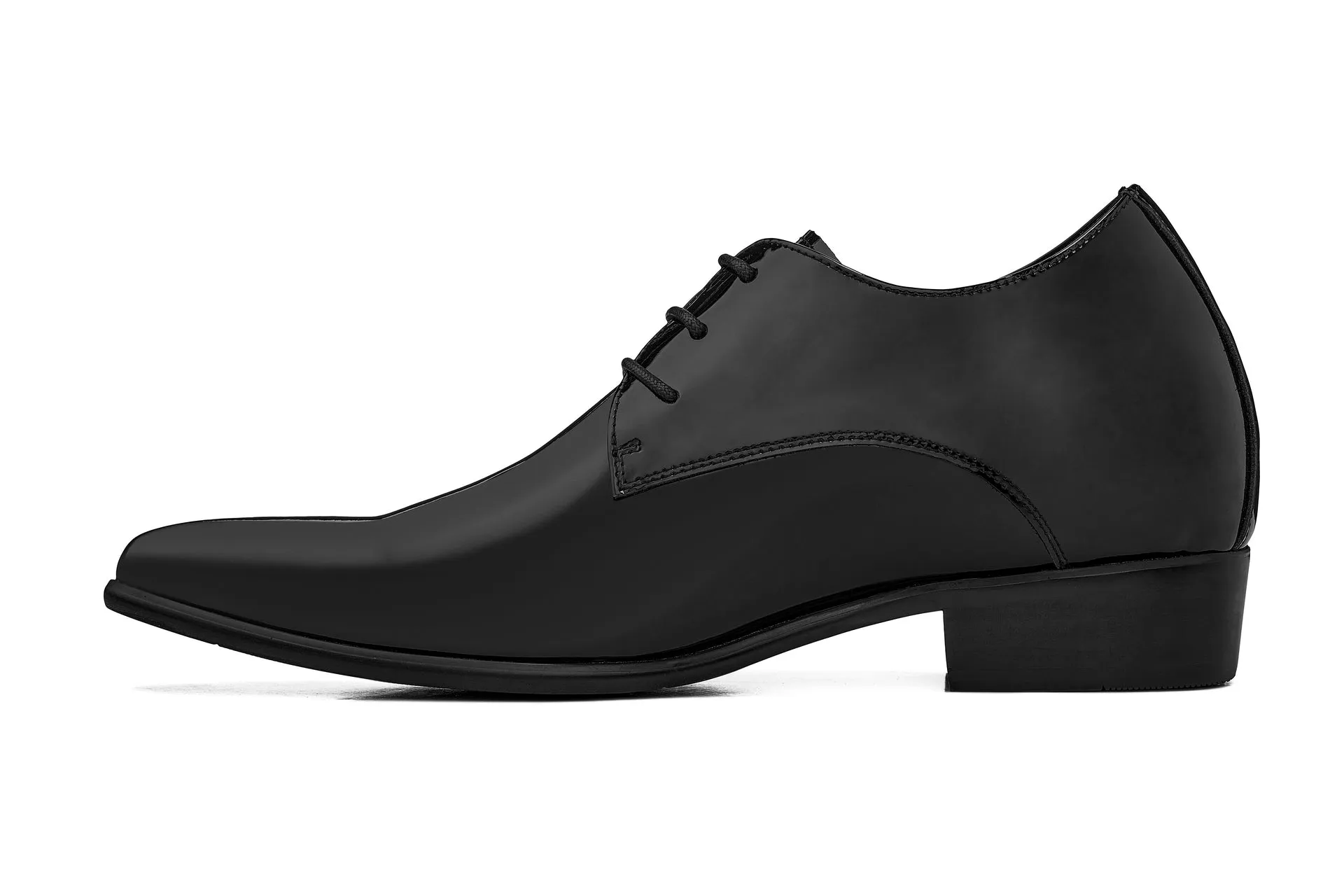 CALTO - K2726 - 2.8 Inches Taller (Jet Black) - Patent Leather Sharp Toe Dress Derbies - Lightweight