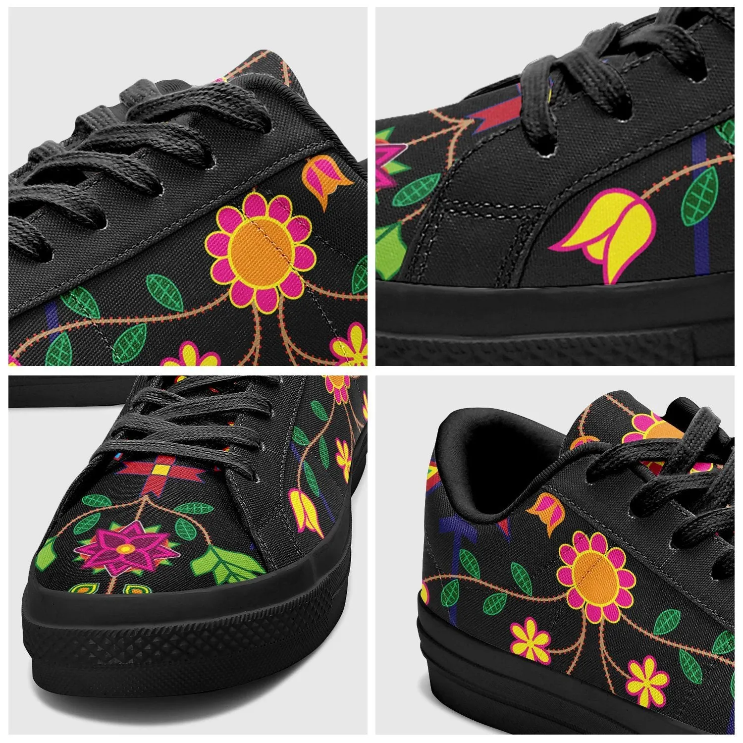 Floral Beadwork Aapisi Low Top Canvas Shoes Black Sole