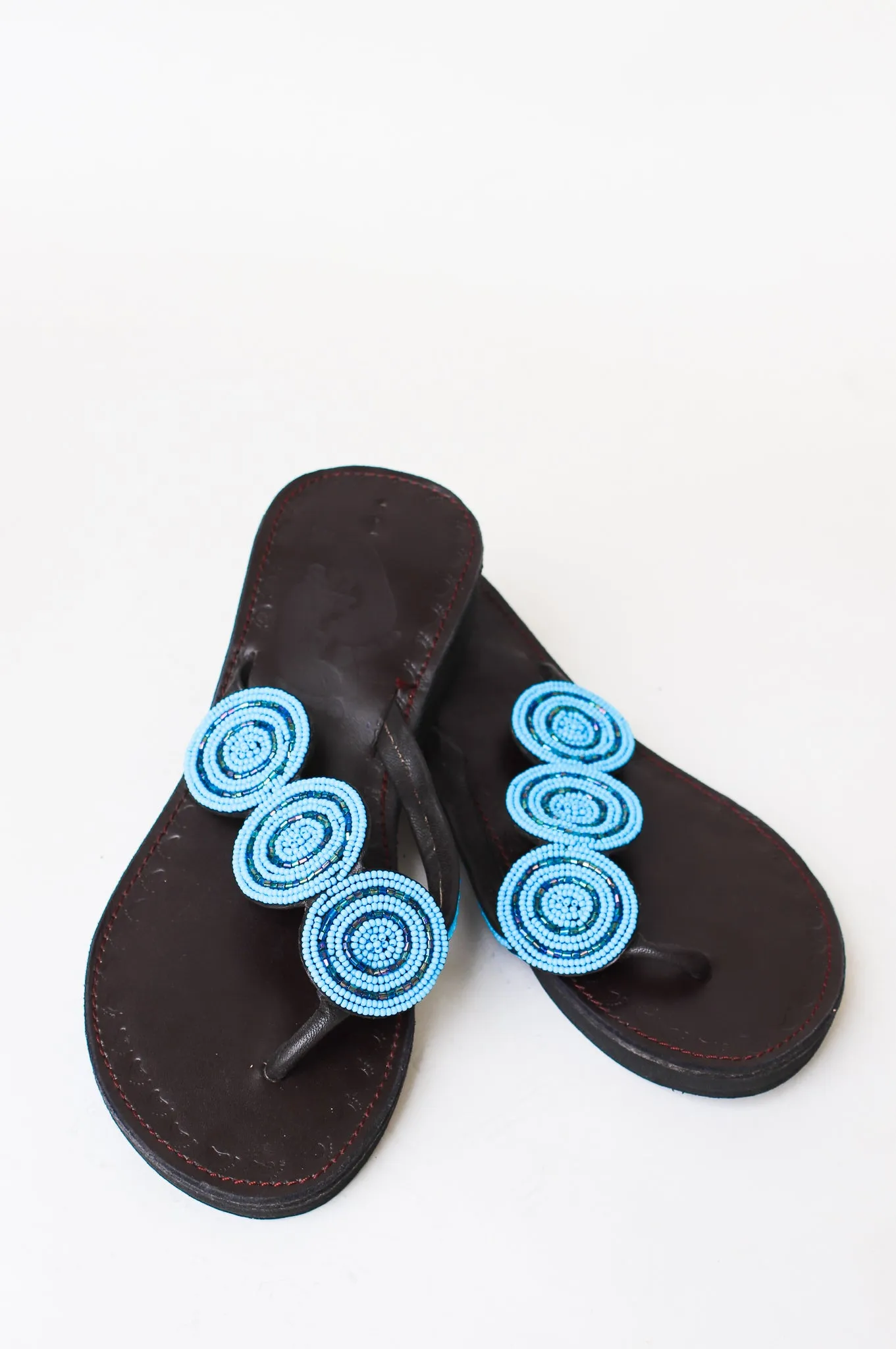 Hand Beaded Flip Flops, Sky