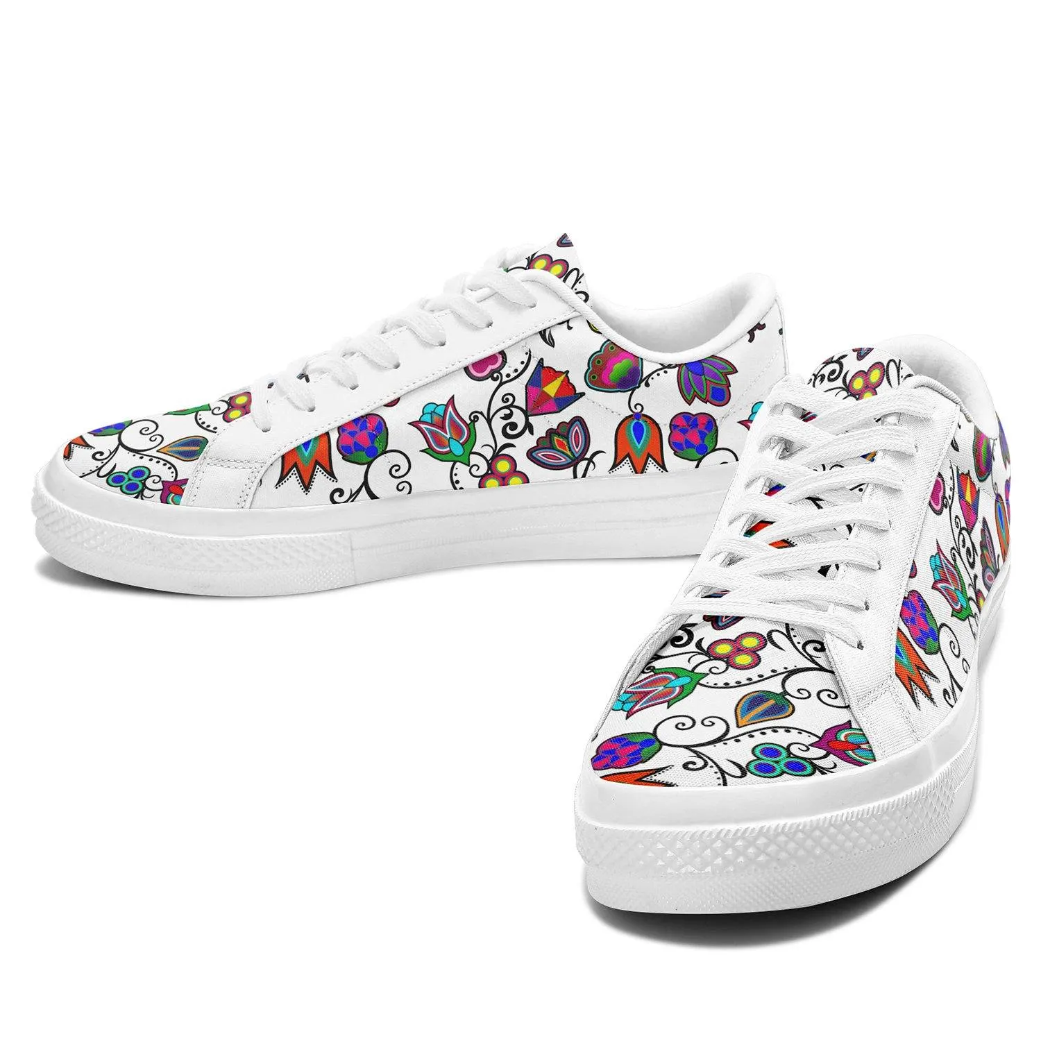 Indigenous Paisley White Aapisi Low Top Canvas Shoes White Sole