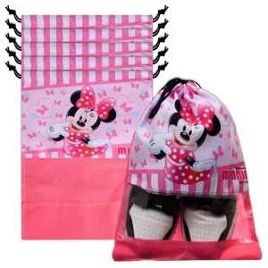 Kuber Industries Disney Minnie Shoe Cover | Travel Shoe Storage Bags | Polyester Storage Bag | Drawstring Shoe Cover | Shoe Organizer with Clear Window | Pack of 6 | Pink