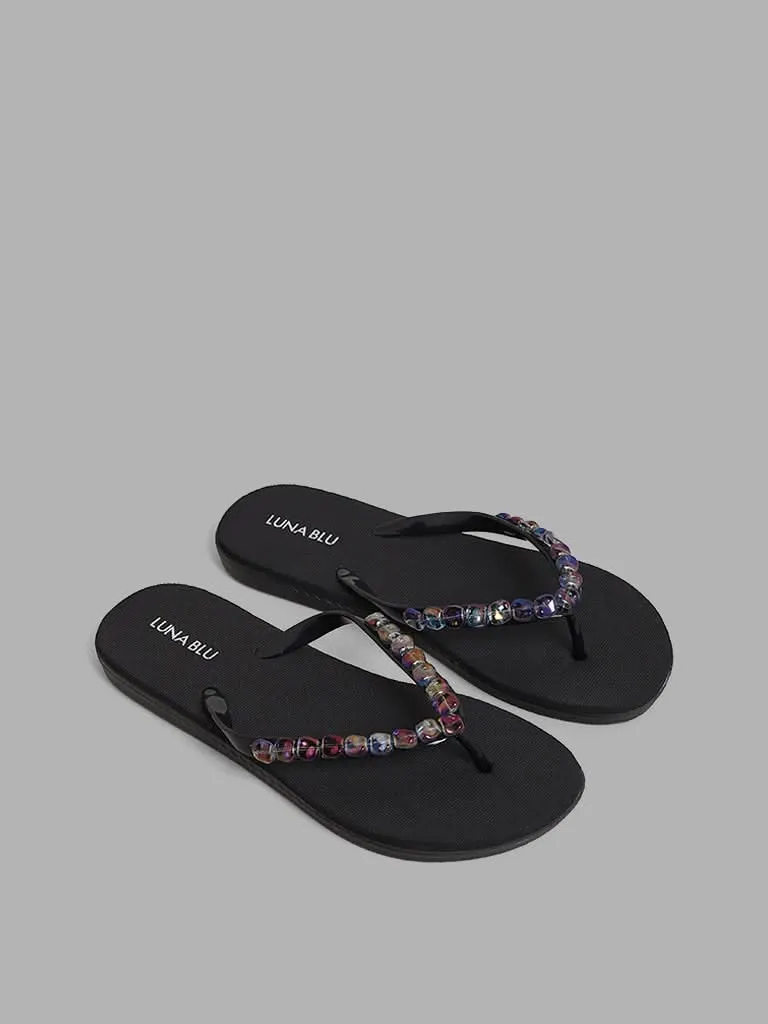 LUNA BLU Black Beaded Accent Flip Flop