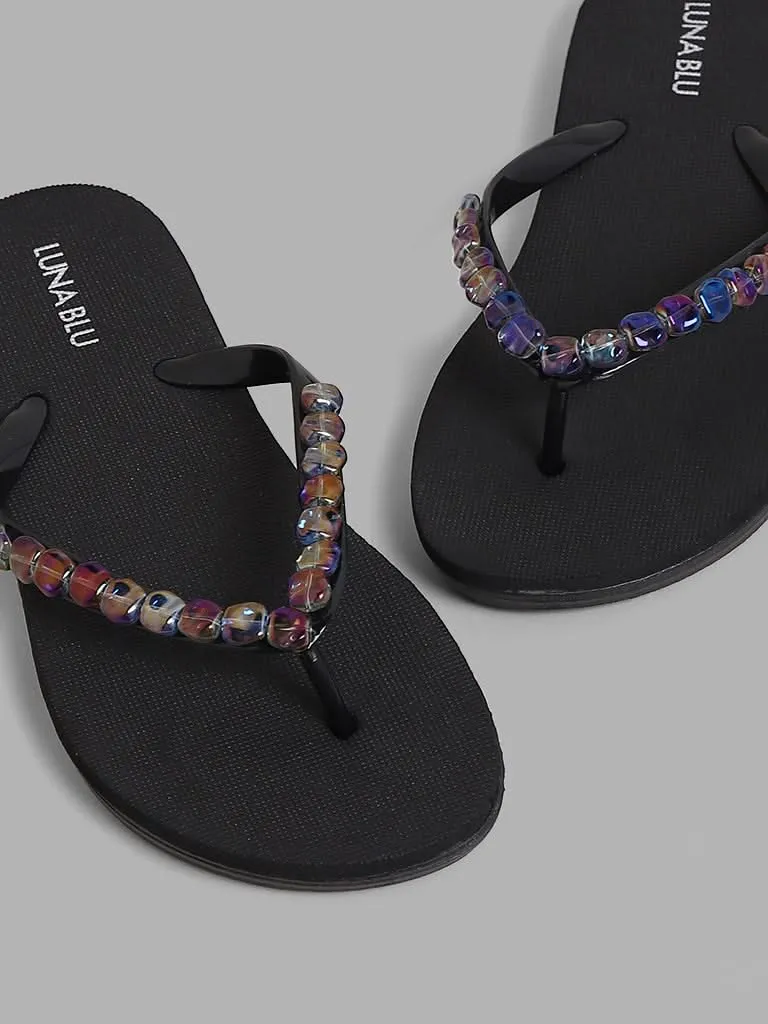 LUNA BLU Black Beaded Accent Flip Flop