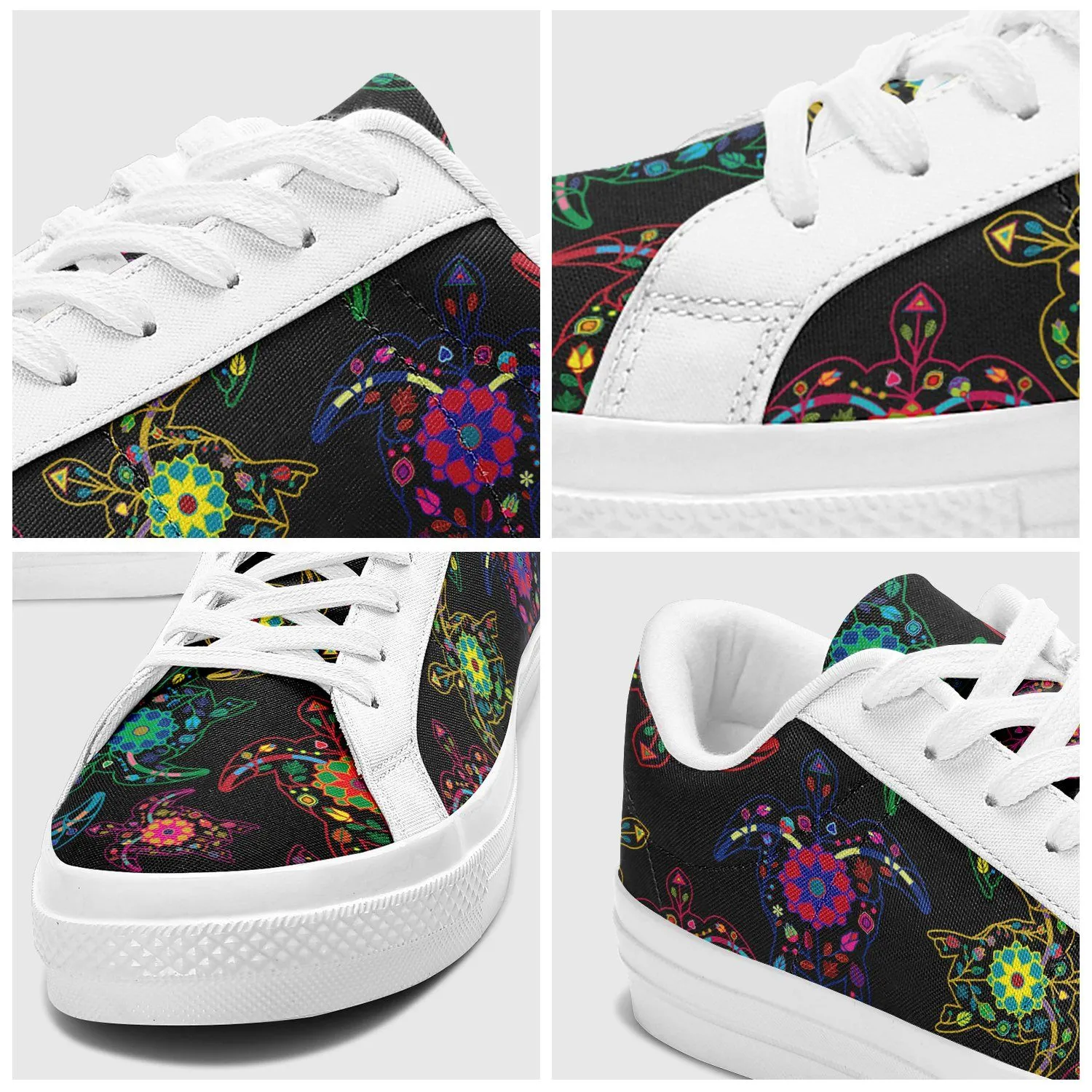 Neon Floral Turtles Aapisi Low Top Canvas Shoes White Sole