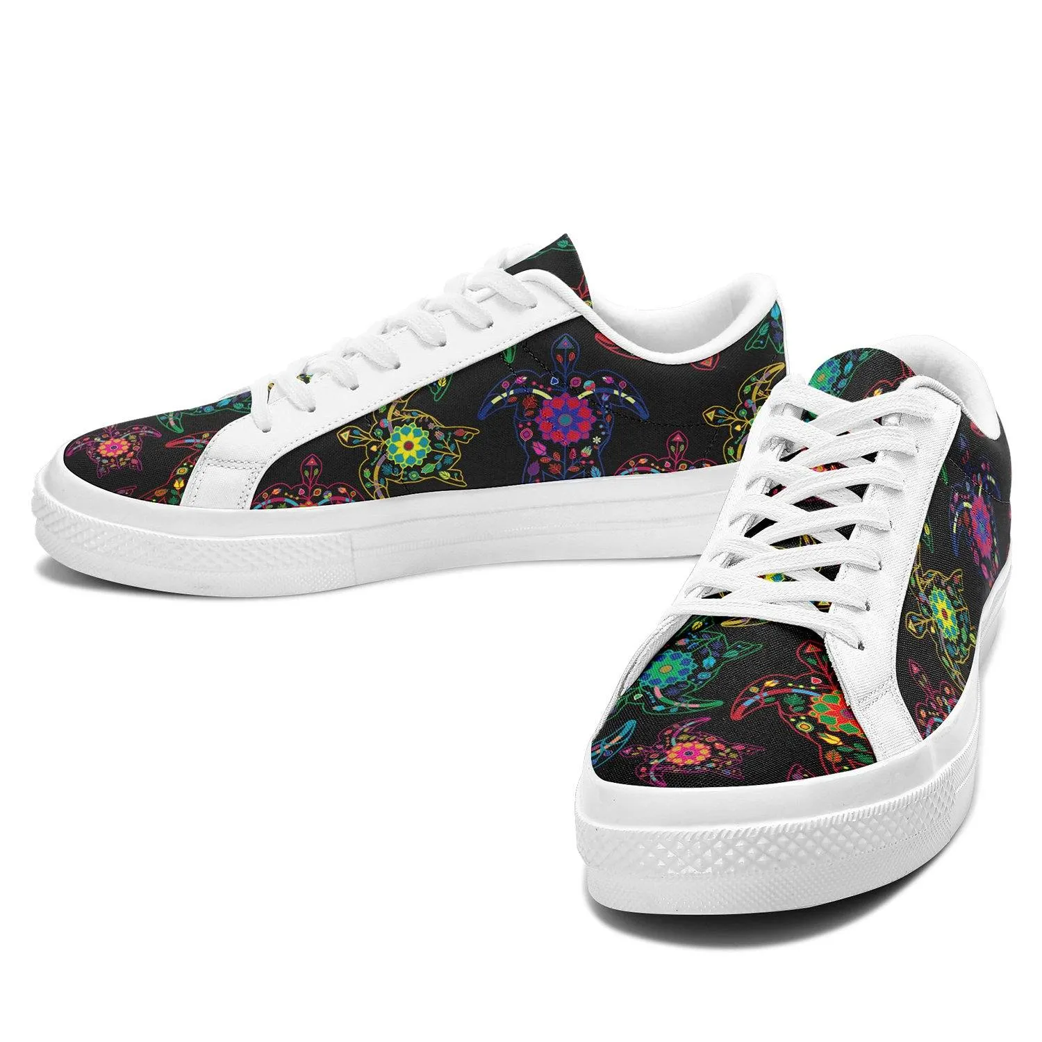 Neon Floral Turtles Aapisi Low Top Canvas Shoes White Sole