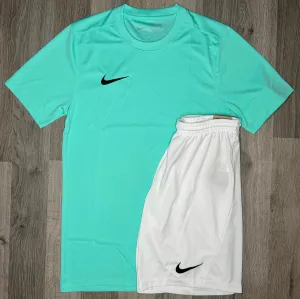 Nike Dri Fit Set - Tee & Shorts - Mint Green / White