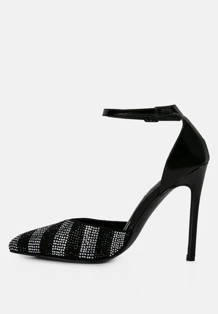 NOBLES Black Rhinestone Patterned Stiletto Sandals