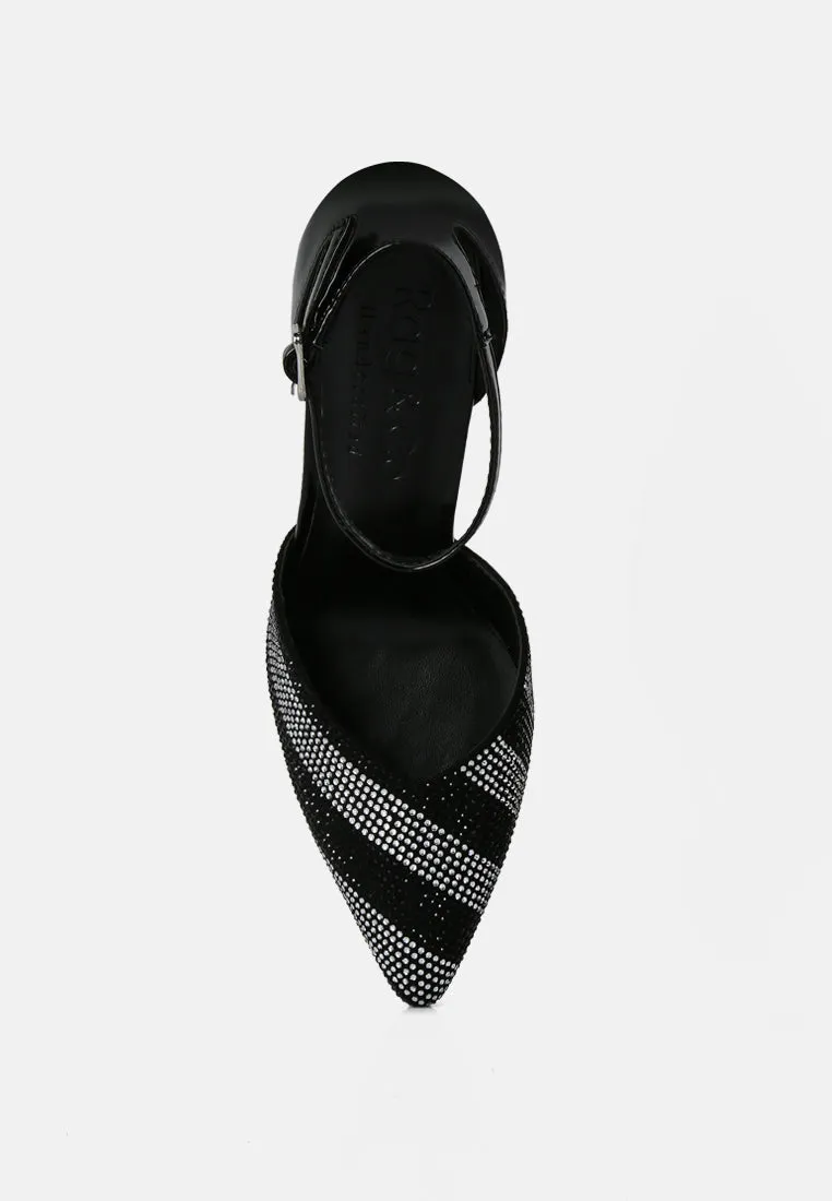 NOBLES Black Rhinestone Patterned Stiletto Sandals