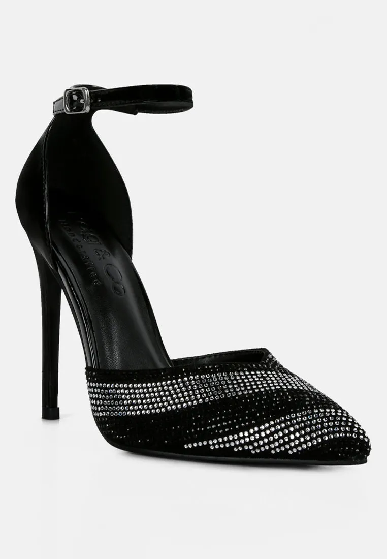 NOBLES Black Rhinestone Patterned Stiletto Sandals