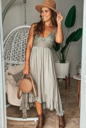 Olive Crochet Top High Low Dress