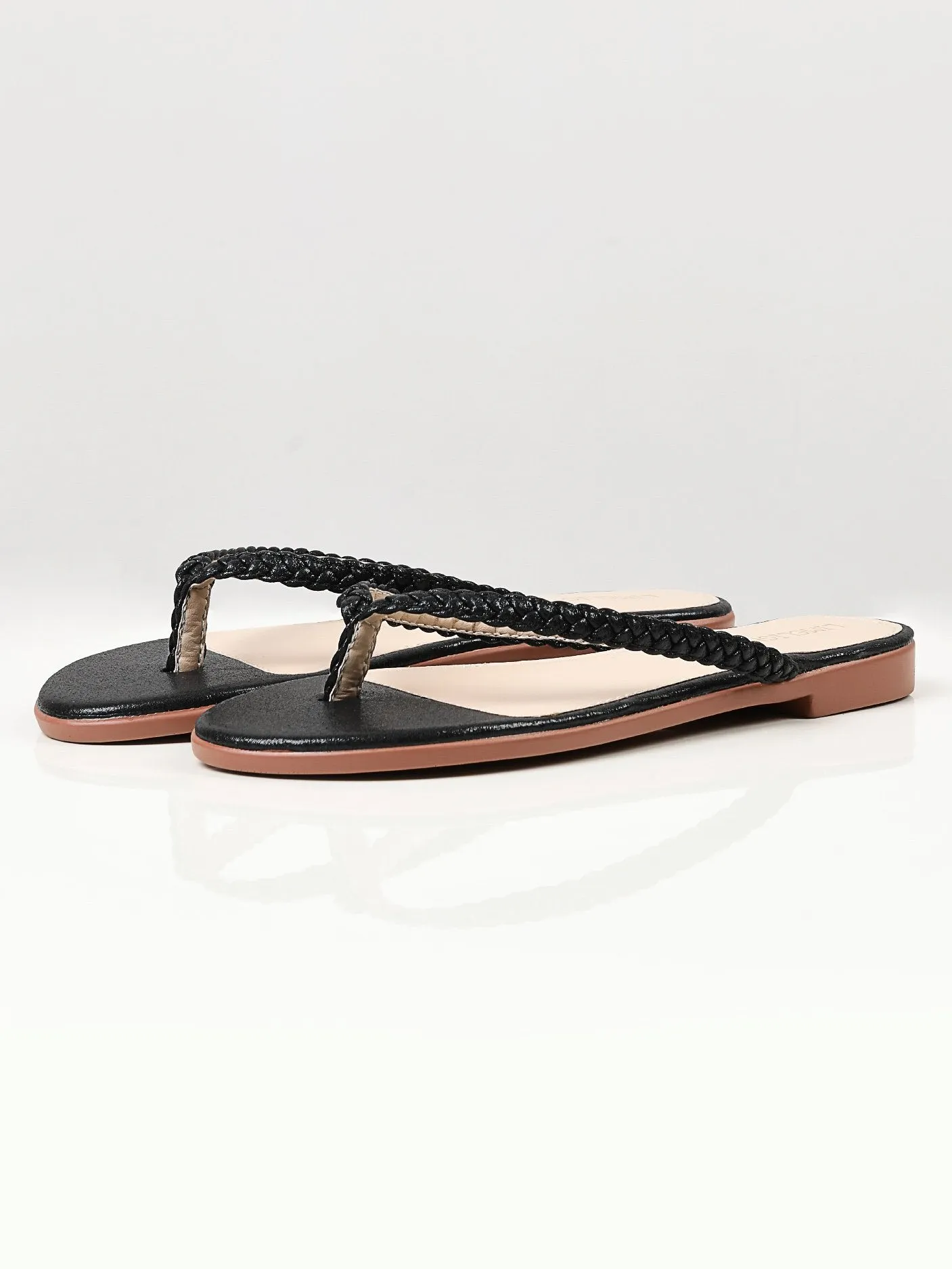 Shimmer Braided Flip Flops - Black