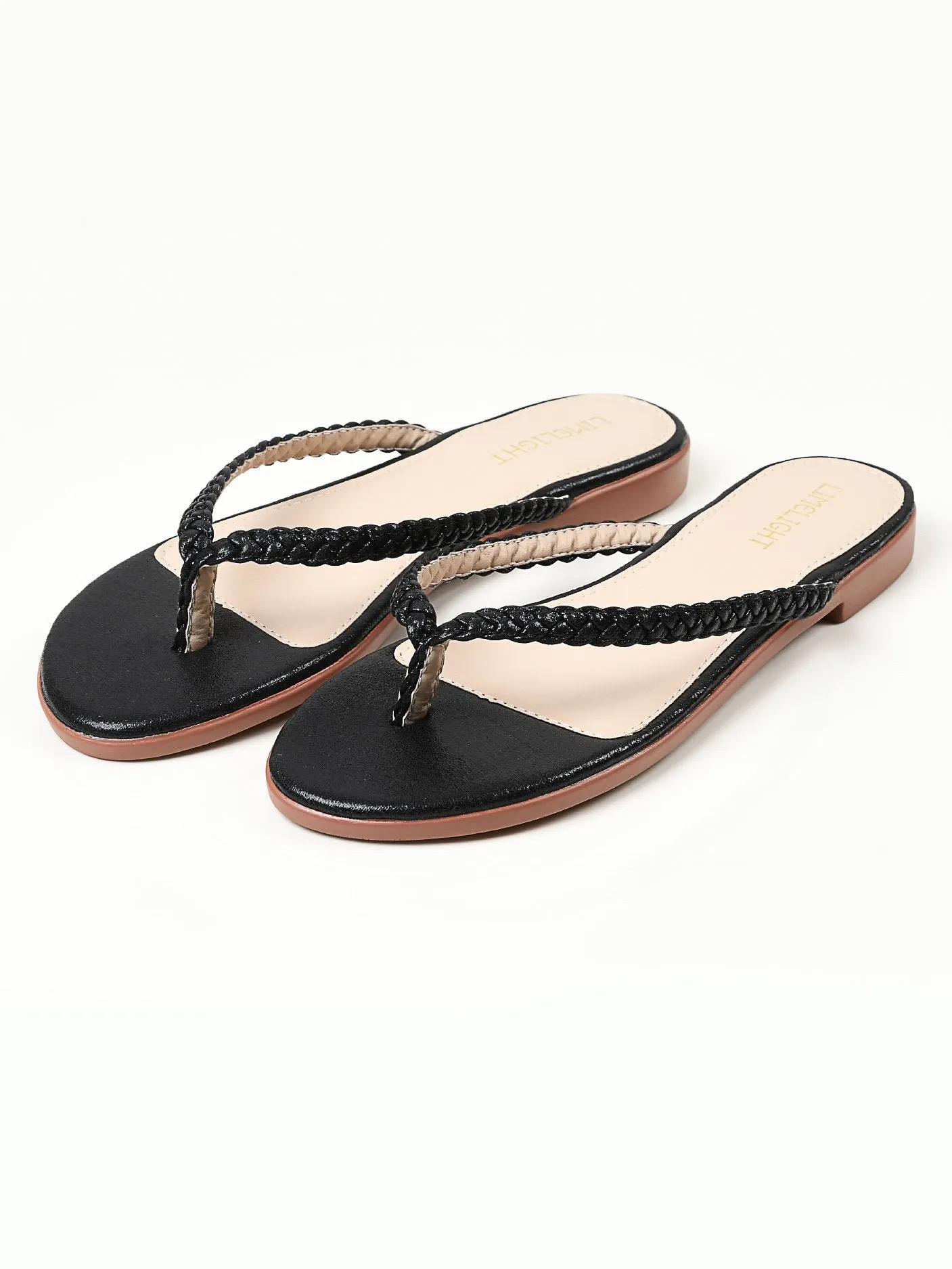 Shimmer Braided Flip Flops - Black