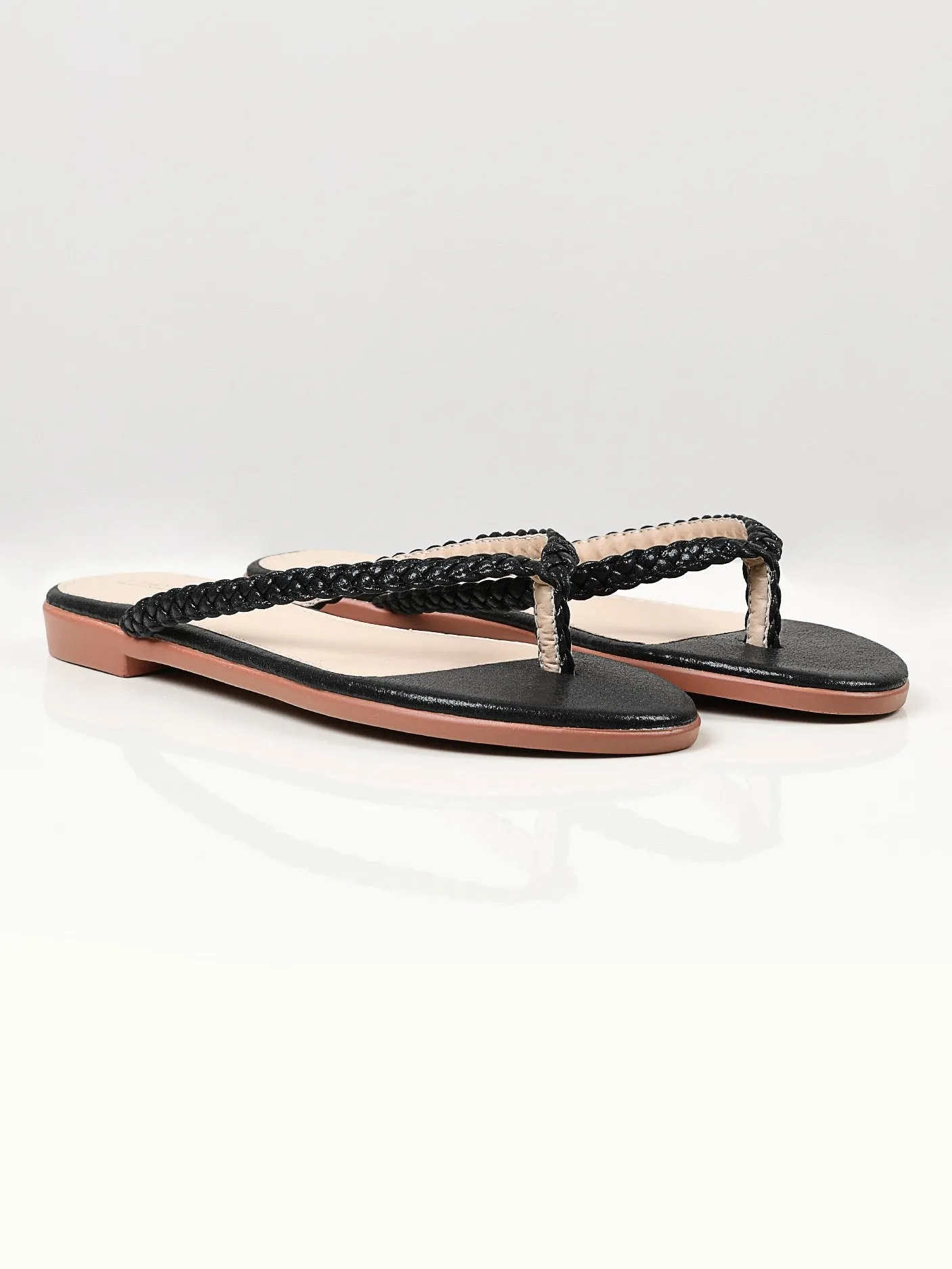 Shimmer Braided Flip Flops - Black