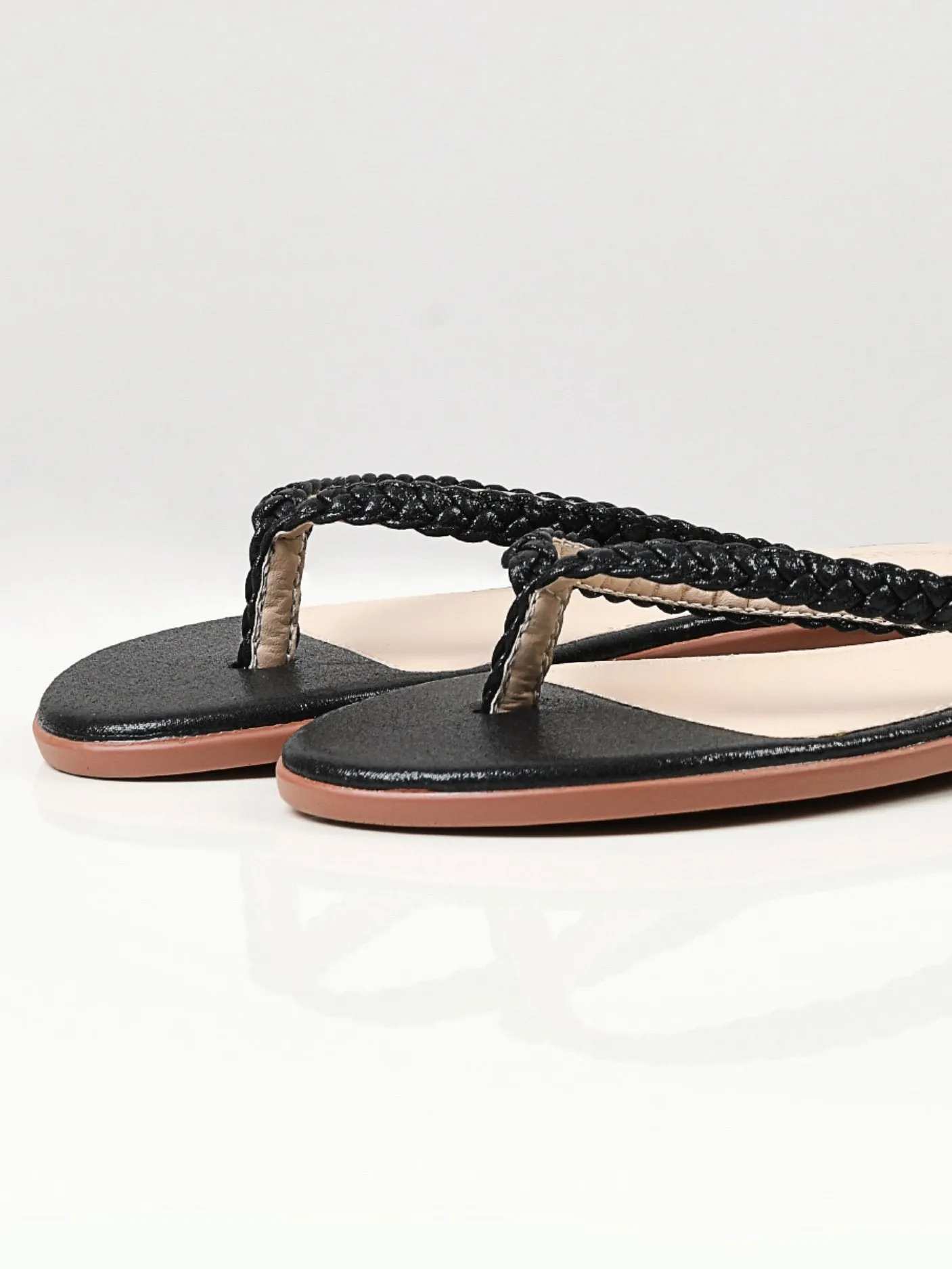 Shimmer Braided Flip Flops - Black