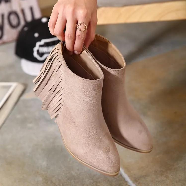 Thick Low Heel Tassel Ankle Short Boots