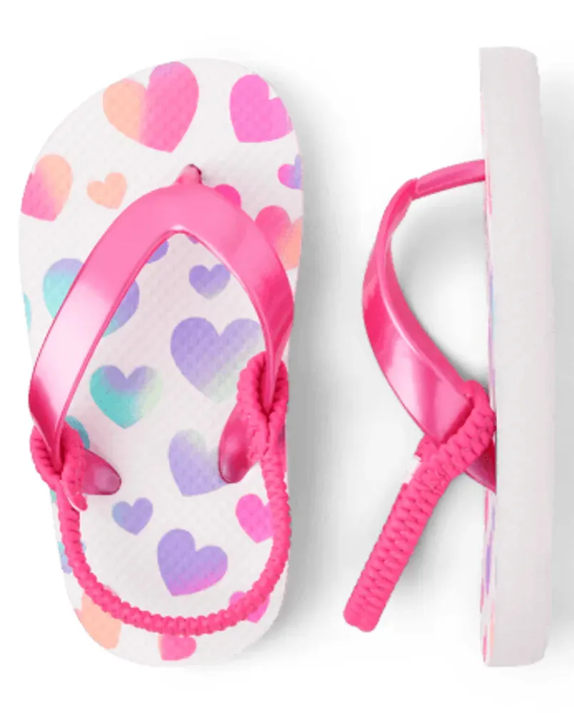 Toddler Girls Rainbow Heart Flip Flops