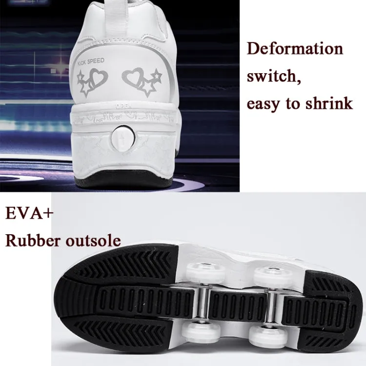 Two-Purpose Skating Shoes Deformation Shoes Double Row Rune Roller Skates Shoes, Size: 41(Low-top Without Light (White))