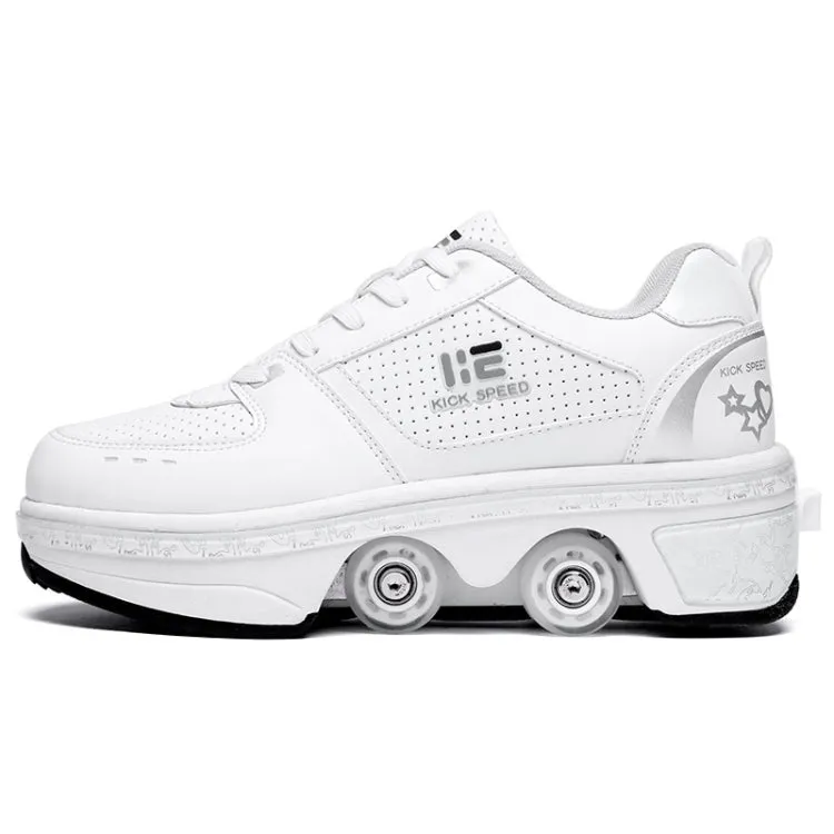 Two-Purpose Skating Shoes Deformation Shoes Double Row Rune Roller Skates Shoes, Size: 41(Low-top Without Light (White))