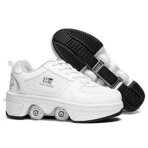 Two-Purpose Skating Shoes Deformation Shoes Double Row Rune Roller Skates Shoes, Size: 41(Low-top Without Light (White))