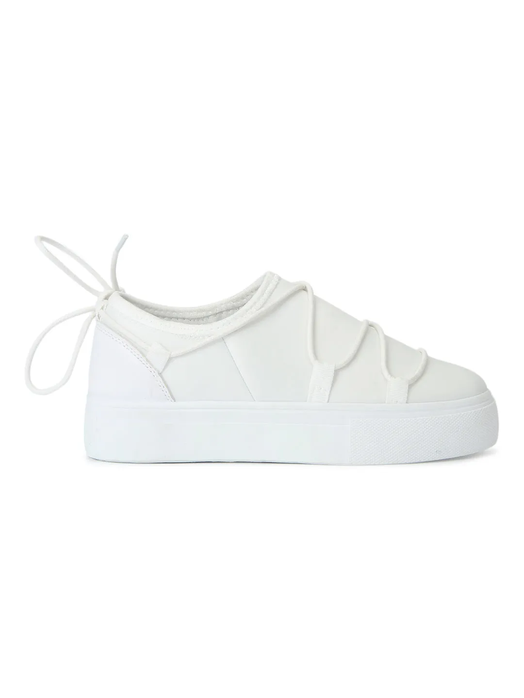 White Platform Laced Slip-On Sneakers